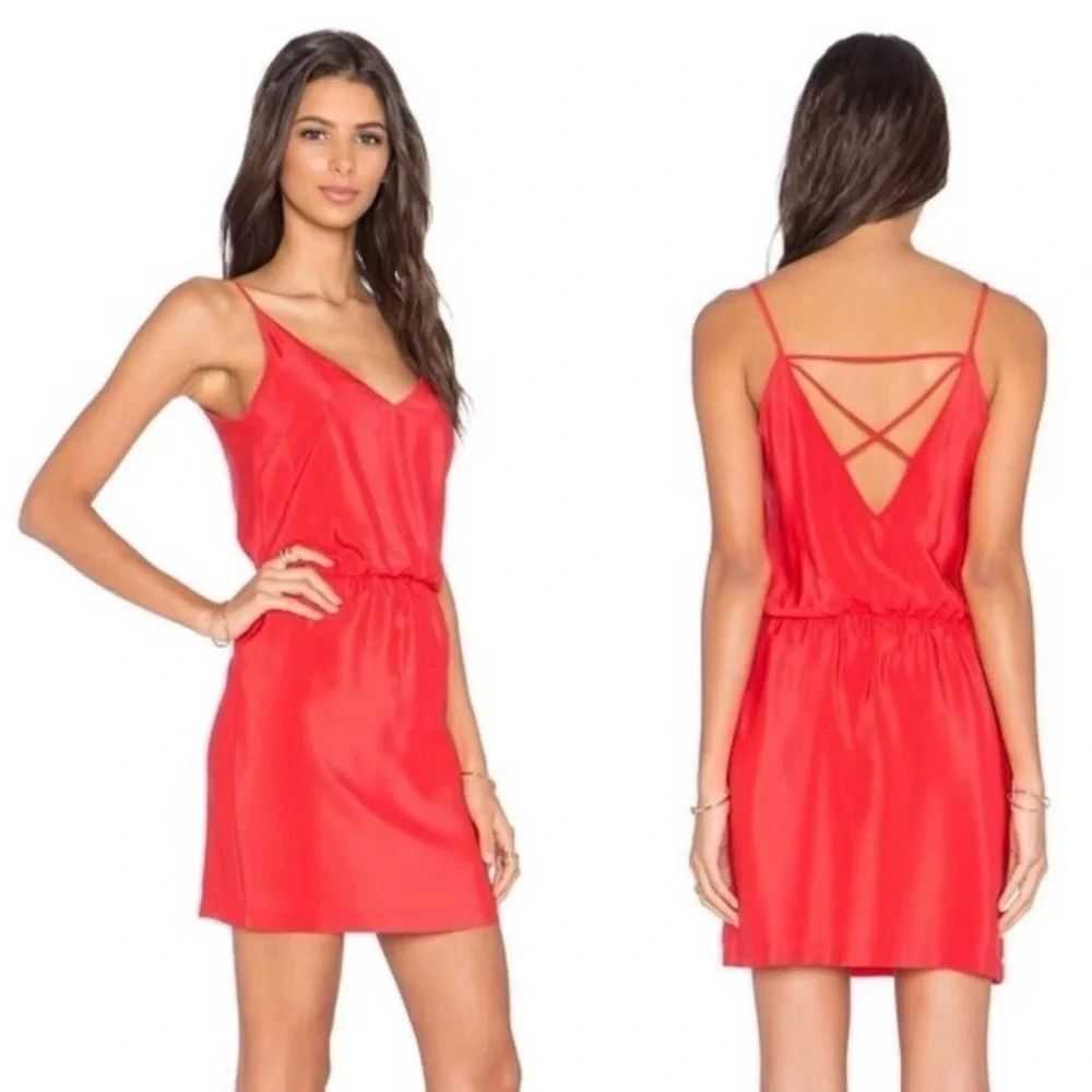 Amanda Uprichard Cami Slip Dress Red Silk S Y2K Indie Sleek Upscale Festival Res